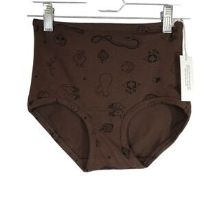 ARQ High Waisted Briefs Brown Celestial Print Organic Cotton Spandex Size 10-12